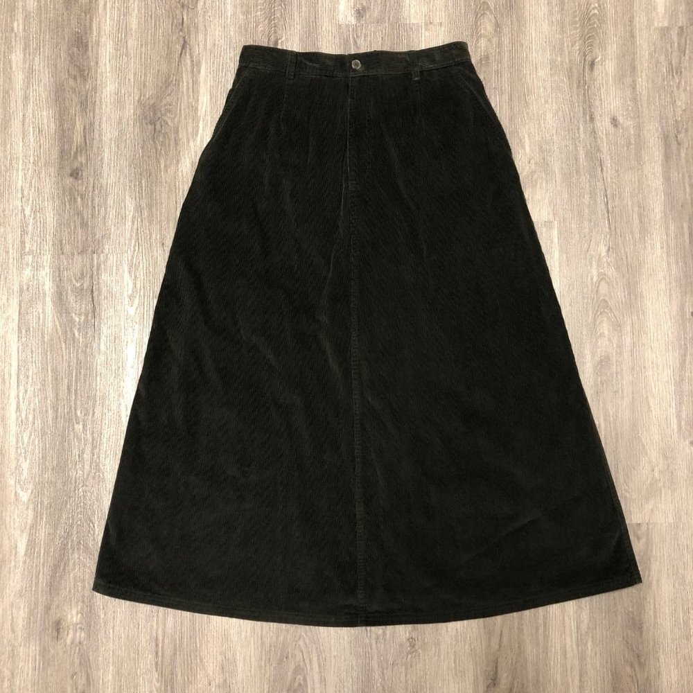 Vintage L.L. Bean Corduroy Maxi Skirt Women's Size 14 Forest Green 90s Vintage
